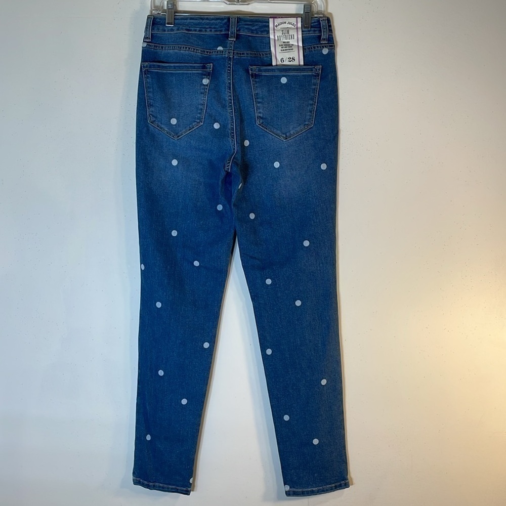 Maison Jules Slim Boyfriend Mid Rise Polkadot Jeans. 6/28. NWT. - Picture 10 of 13